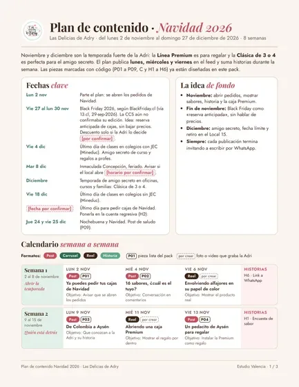 Plan de contenido de Navidad de Las Delicias de Adry